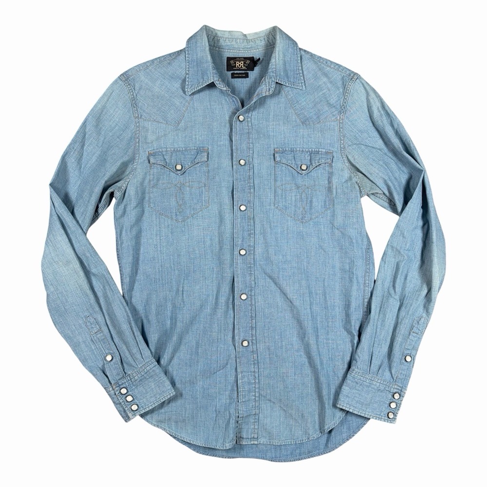 Double RL Ralph Lauren RRL Pearl Snap Western Button Shirt Men's Chambray Sz M